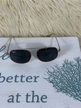 Ray-Ban Silver Metal Sunglasses with Red Trim and Black Lenses for kids